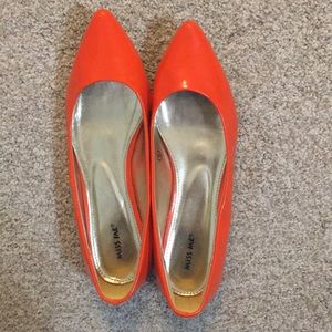 Orange pointed toe flats