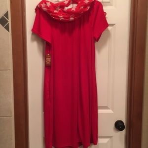NWT. Red off shoulder, fitted dress.