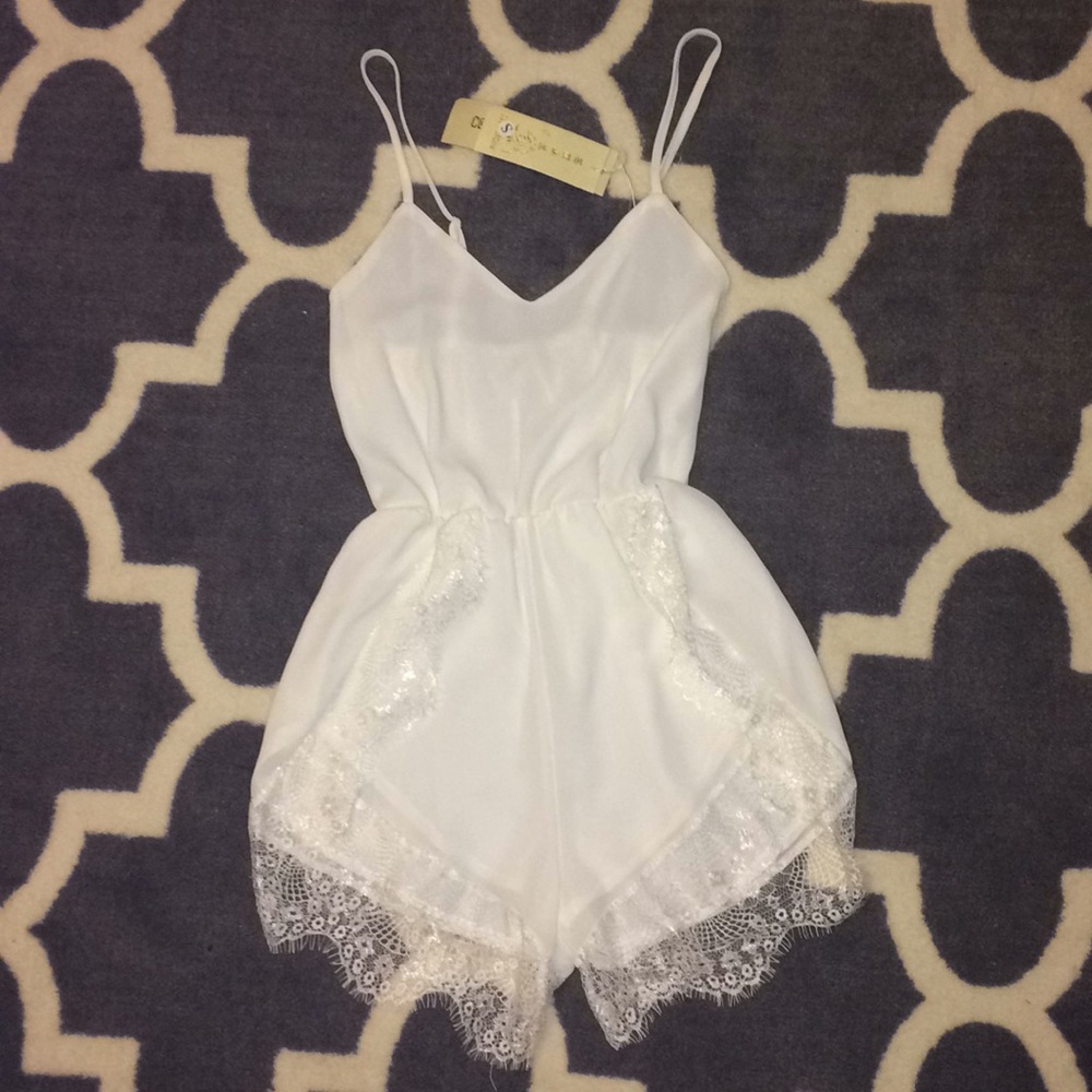 White romper with lace