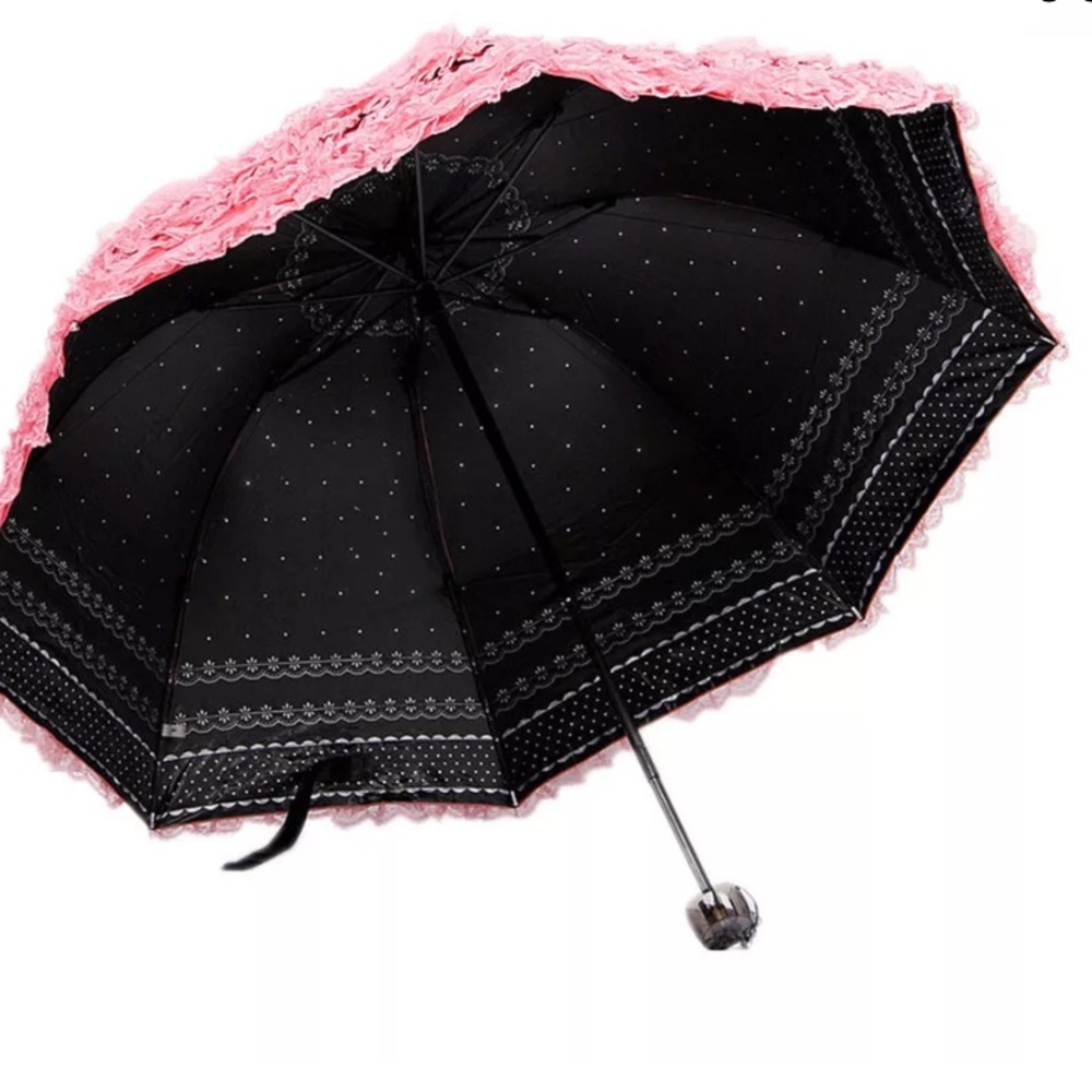 Pastel gothic Lolita black unicorn umbrella parasol sun ☀️ rain lace ruffle cute - Picture 2 of 11