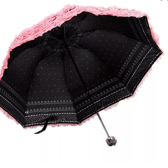 Pastel gothic Lolita black unicorn umbrella parasol sun ☀️ rain lace ruffle cute - Picture 2 of 11