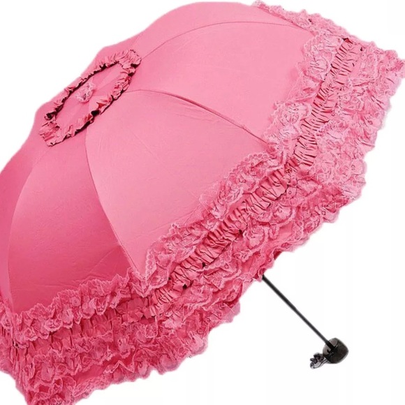 Pastel gothic Lolita black unicorn umbrella parasol sun ☀️ rain lace ruffle cute - Picture 5 of 11