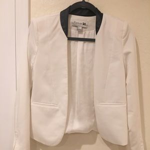 Faux leather collar blazer