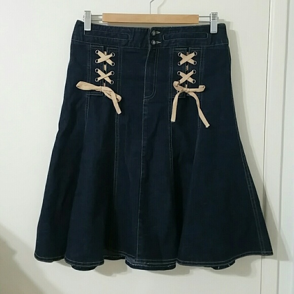 Nanette Lepore Dresses & Skirts - Nanette Lepore lace-up sides denim midi skirt