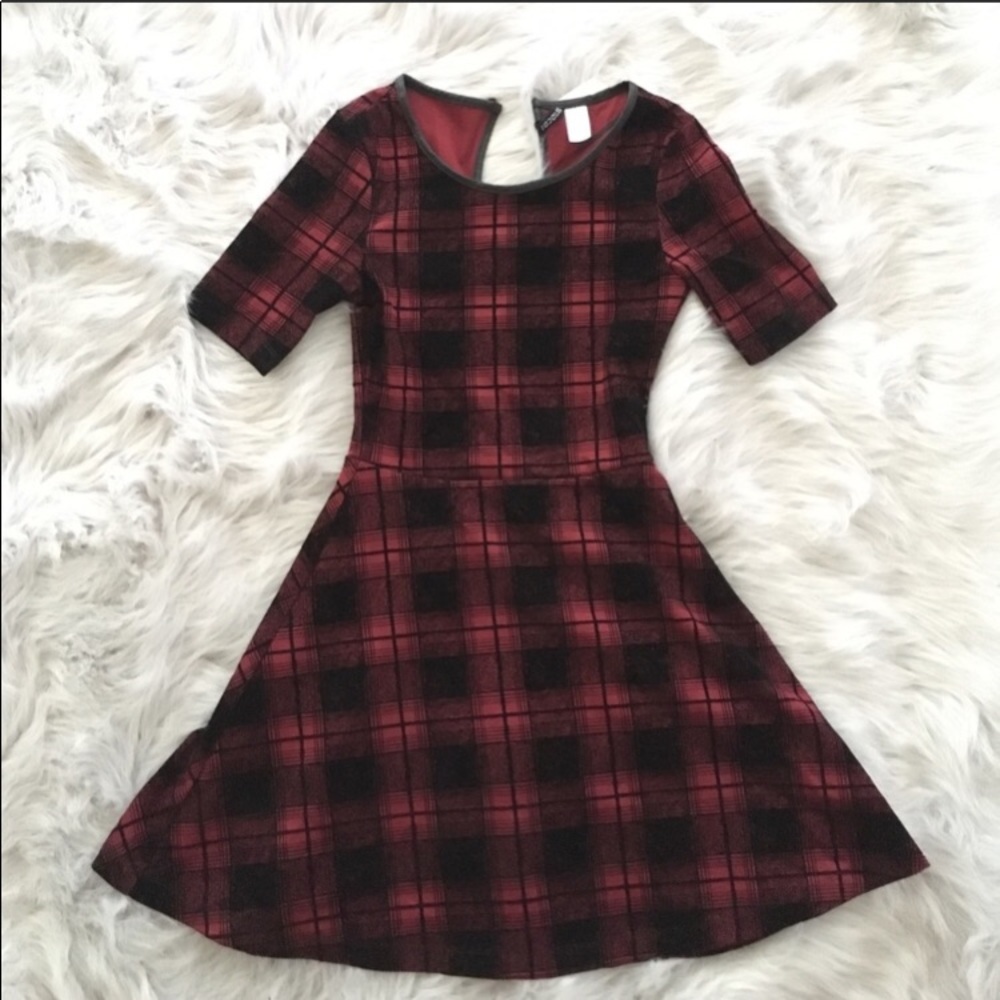 NWT H&M Skater Style Velvet Plaid Dress