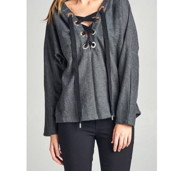 Tops - LACE UP FRENCH TERRY HOODIE TOP