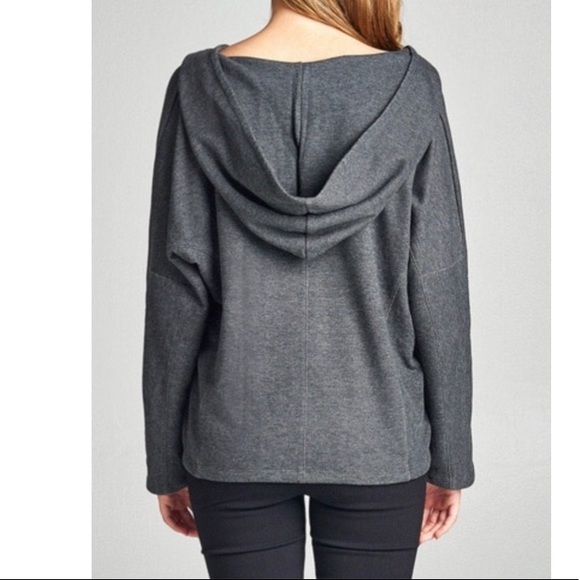 LACE UP FRENCH TERRY HOODIE TOP - Picture 4 of 4