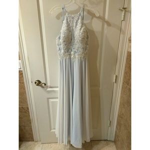 Light Blue w/ White Overlay Prom Dress