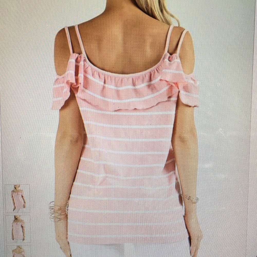 Pink White Cold Shoulder Top - Picture 3 of 7