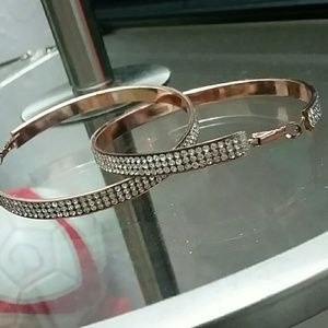 Medium hoop Rose gold earrings w/ fake diamonds