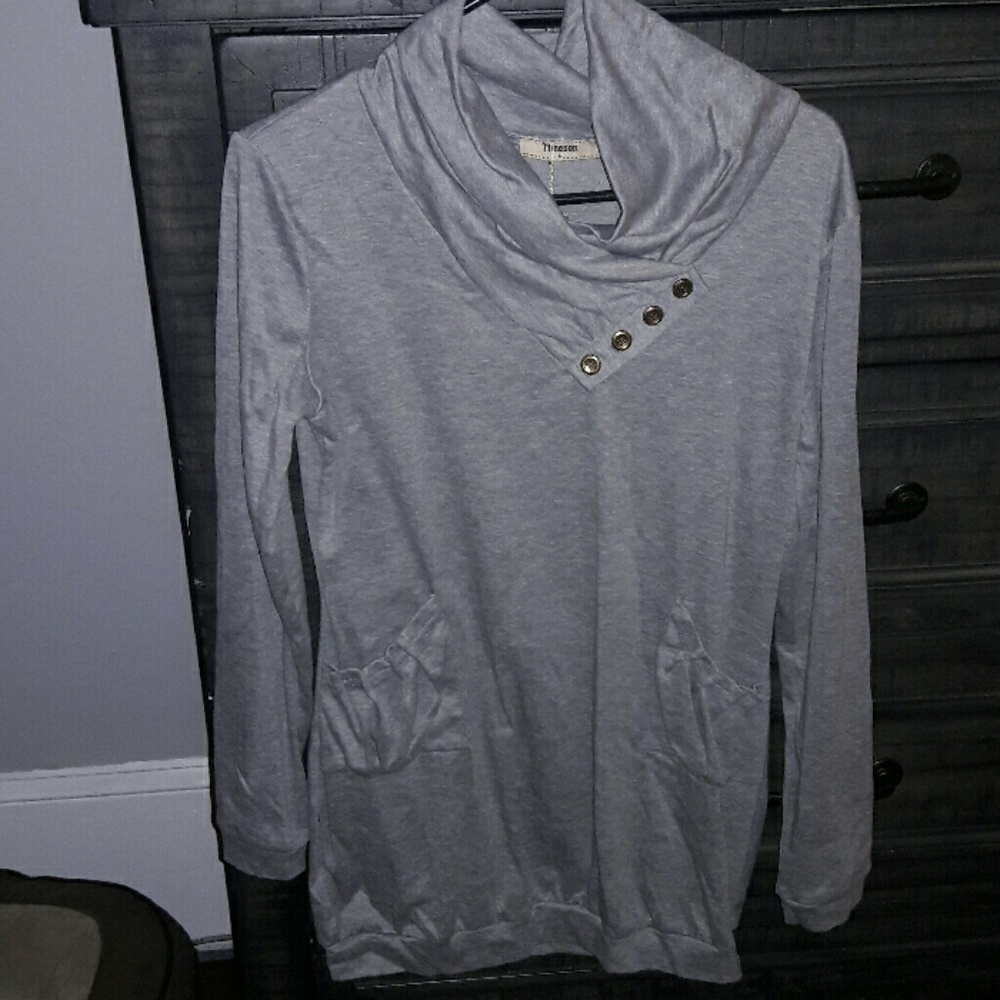 Gray sweater dress.