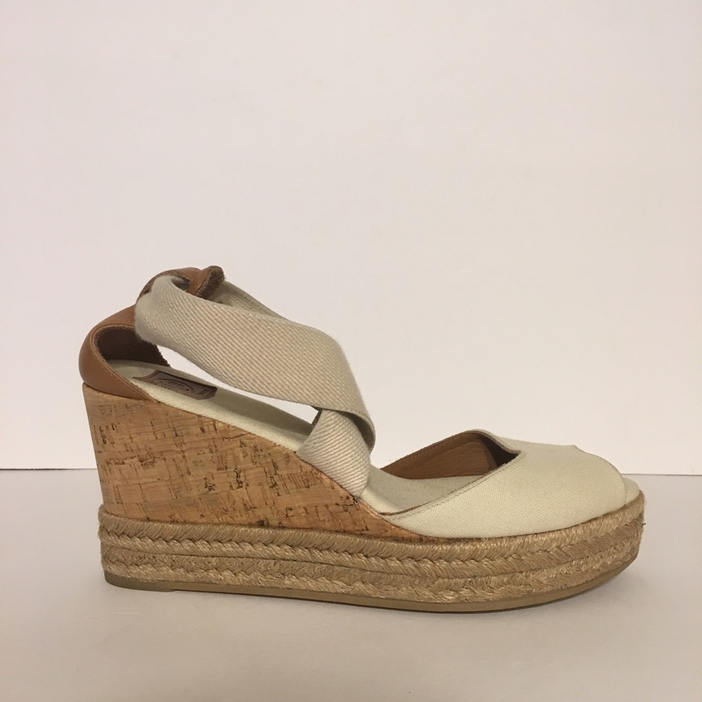 NIB TORY BURCH Canvas Wedge (Tan) 8