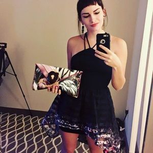 Black Crossover Strap Layered Midi Dress