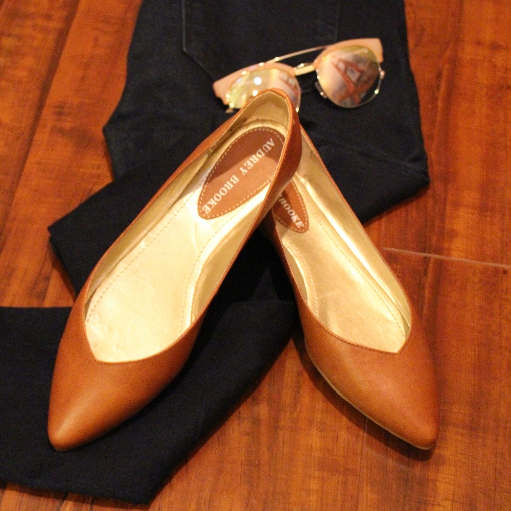 Audrey Brooke Tan Point Toe Flats