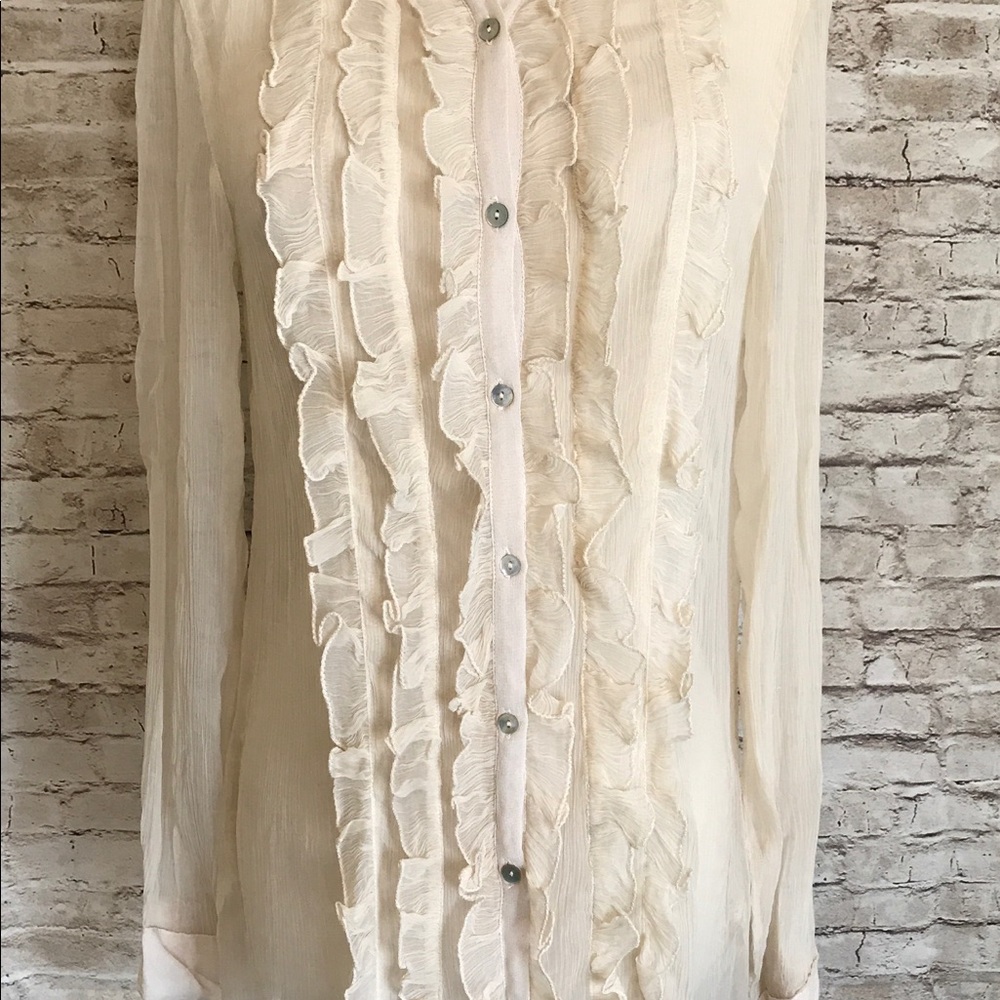 Kimchi Blue Ruffle Blouse XS Sheer Cream Chic - Picture 5 of 8