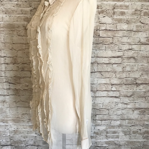 Kimchi Blue Ruffle Blouse XS Sheer Cream Chic - Picture 3 of 8