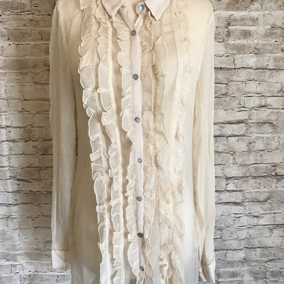 Kimchi Blue Ruffle Blouse XS Sheer Cream Chic - Picture 4 of 8