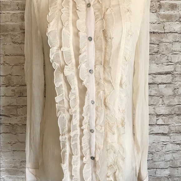 Kimchi Blue Ruffle Blouse XS Sheer Cream Chic - Picture 5 of 8