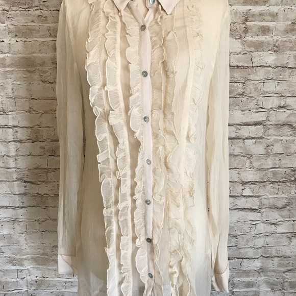 Kimchi Blue Ruffle Blouse XS Sheer Cream Chic - Picture 6 of 8