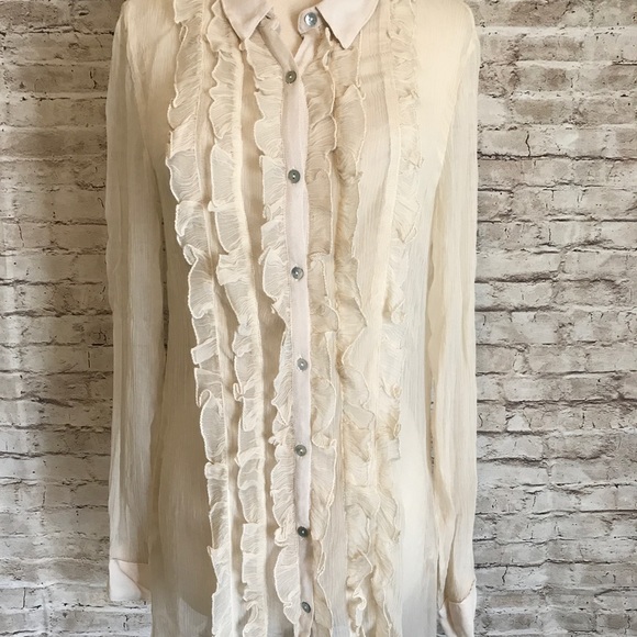 Kimchi Blue Ruffle Blouse XS Sheer Cream Chic - Picture 7 of 8