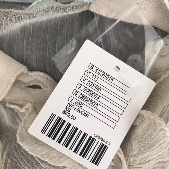 Kimchi Blue Ruffle Blouse XS Sheer Cream Chic - Picture 8 of 8