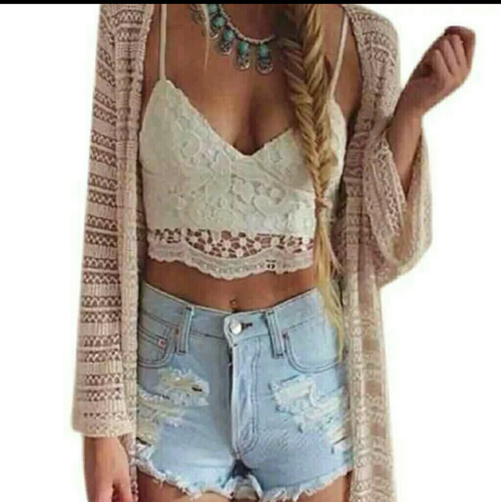 EMBROIDERED LACE BRALET LACE CRISS-CROSS