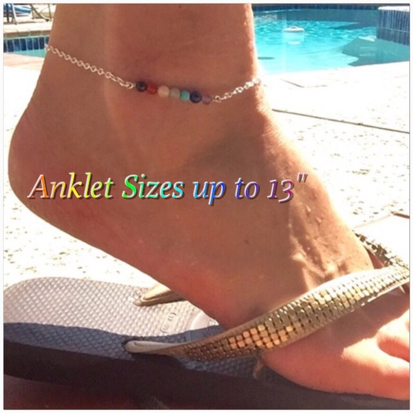 Chakra Yoga Rainbow Anklet 925 Sterling Silver - Picture 1 of 5