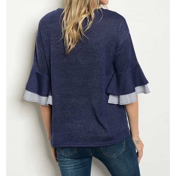 FINAL MEDIUM!! Navy Ruffle Bell Sleeve Top - Picture 2 of 3