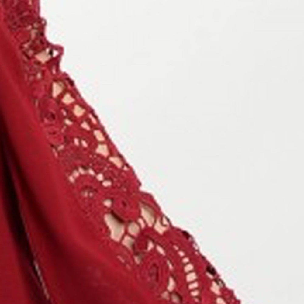  Burgundy Off the Shoulder with Lace Bell Sleeves - Picture 3 of 5
