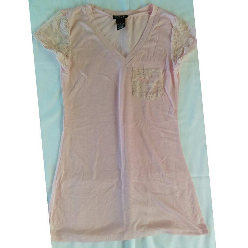 Rue 21 baby pink semi lace tee