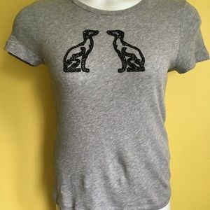 J CREW Gray Embroidered Dog T Shirt Greyhounds? M