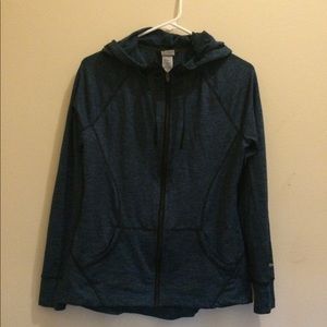 Athletic zip hoodie, black & teal space dyed