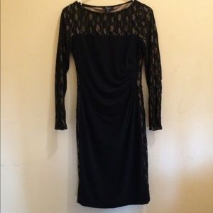 Navy blue illusion long sleeve dress
