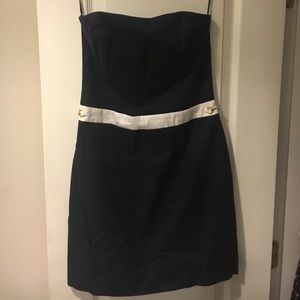 Navy Blue dress with white stripe and gold details