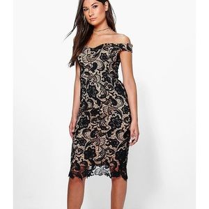 Boutique Marcie Lace Off Shoulder Midi Dress