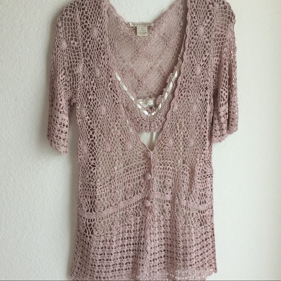 Gold Hawk Silk Camisole w/matching Crochet Sweater - Picture 1 of 5