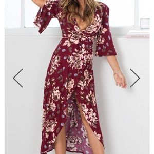 Wine floral dress NWT