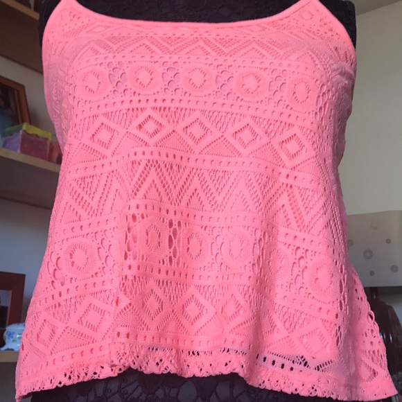 PINK CORAL CROCHET LACE SPAGHETTI STRAP CAMISOLE - Picture 2 of 6