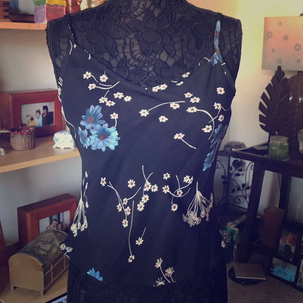 DARK NAVY BLUE CHIFFON FLORAL CAMISOLE