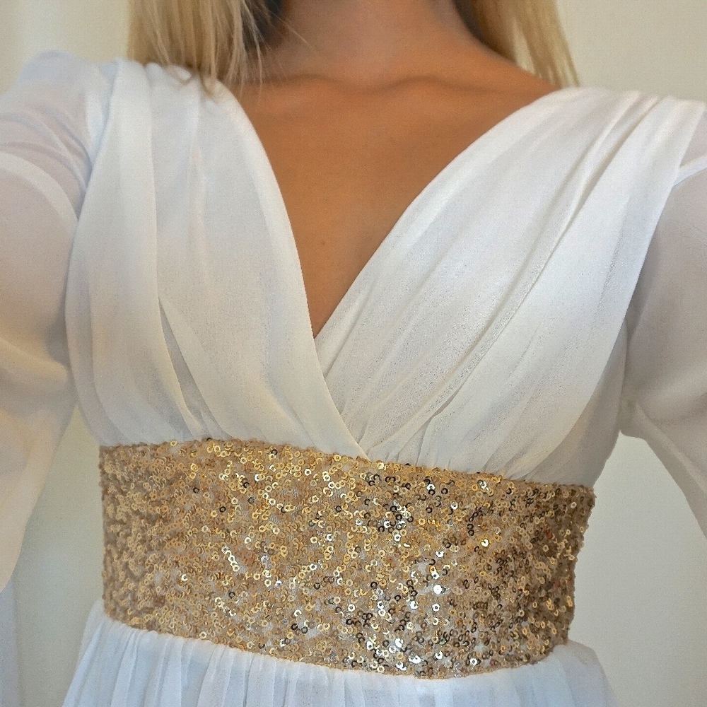 Roman goddess long sleeve sequin dress