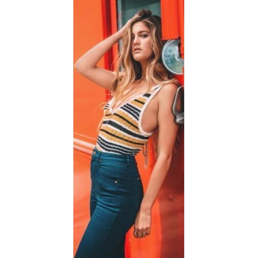 Free People Yellow / Black Halter Crop Top