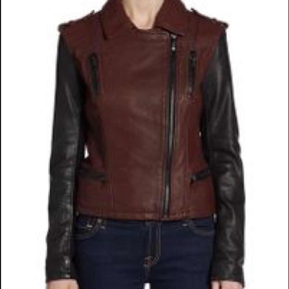 Laundry By Shelli Segal Two Tone Leather Jacket