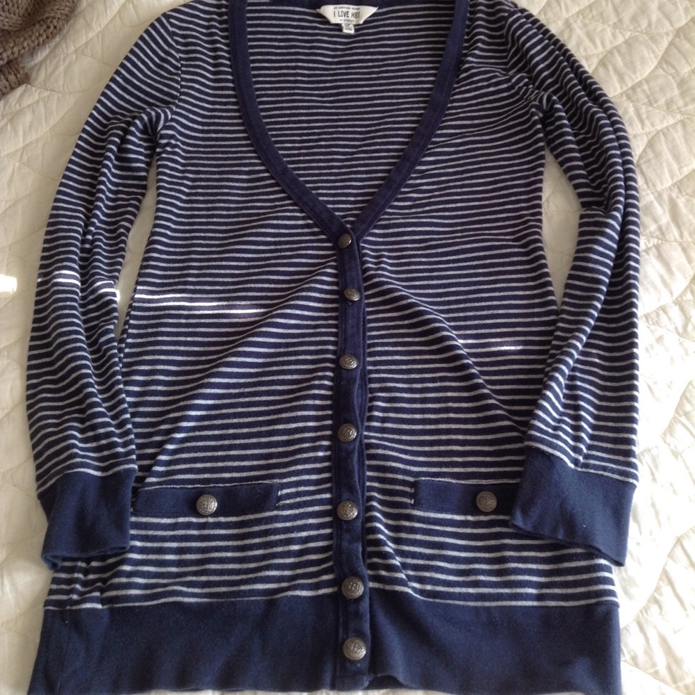 Navy and grey striped long cardigan