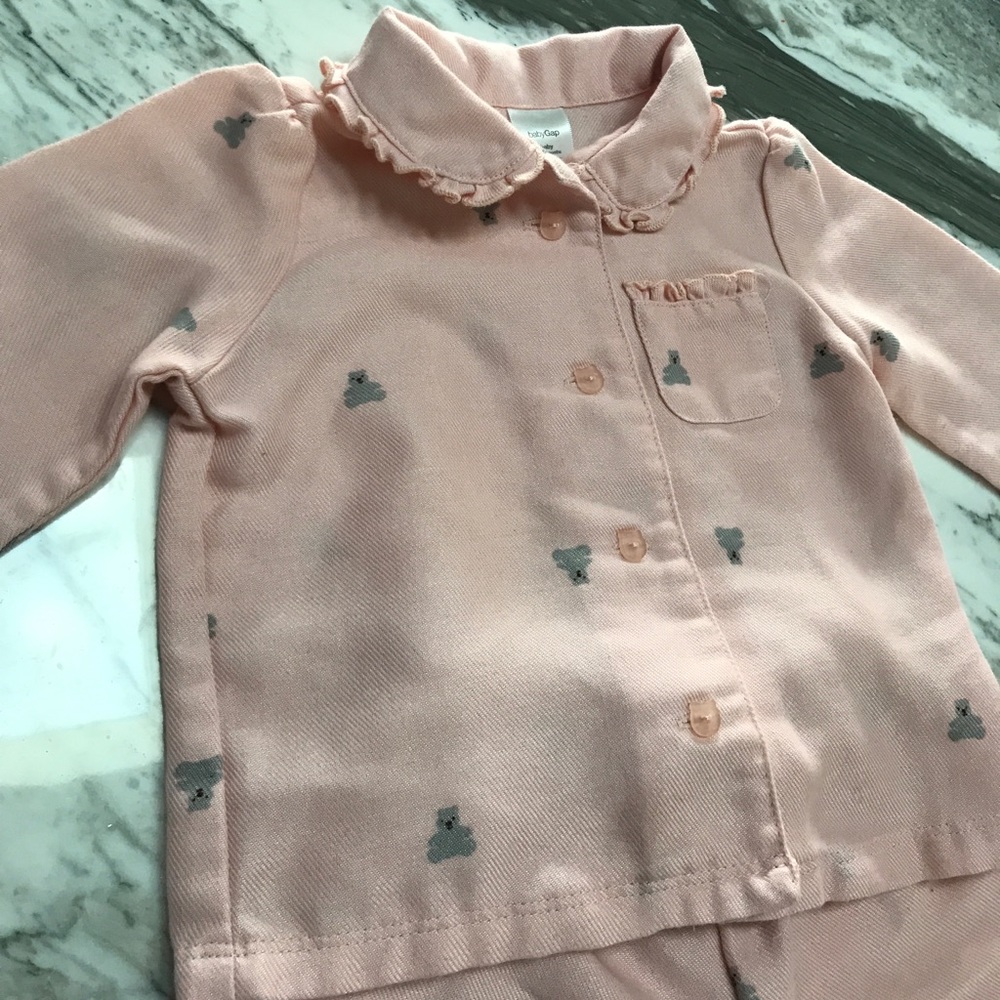 Baby Girl Teddy Bear Pajamas with Ruffle Detail