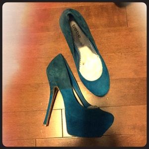 Bebe Rena Contrast Blue Suede Platform Pump