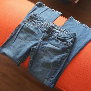 Flared distressed jeans!