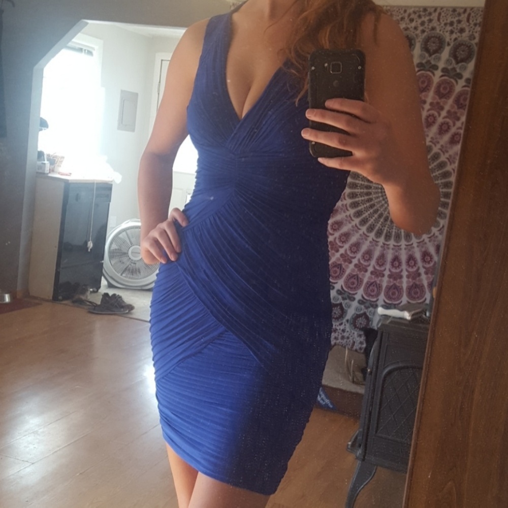 BCBG Blue Bodycon Backless Low-cut Mini Dress