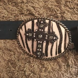 Black leather belt with large buckle