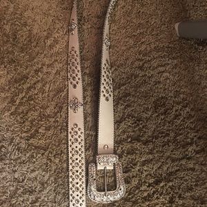 White leather rhinestone belt