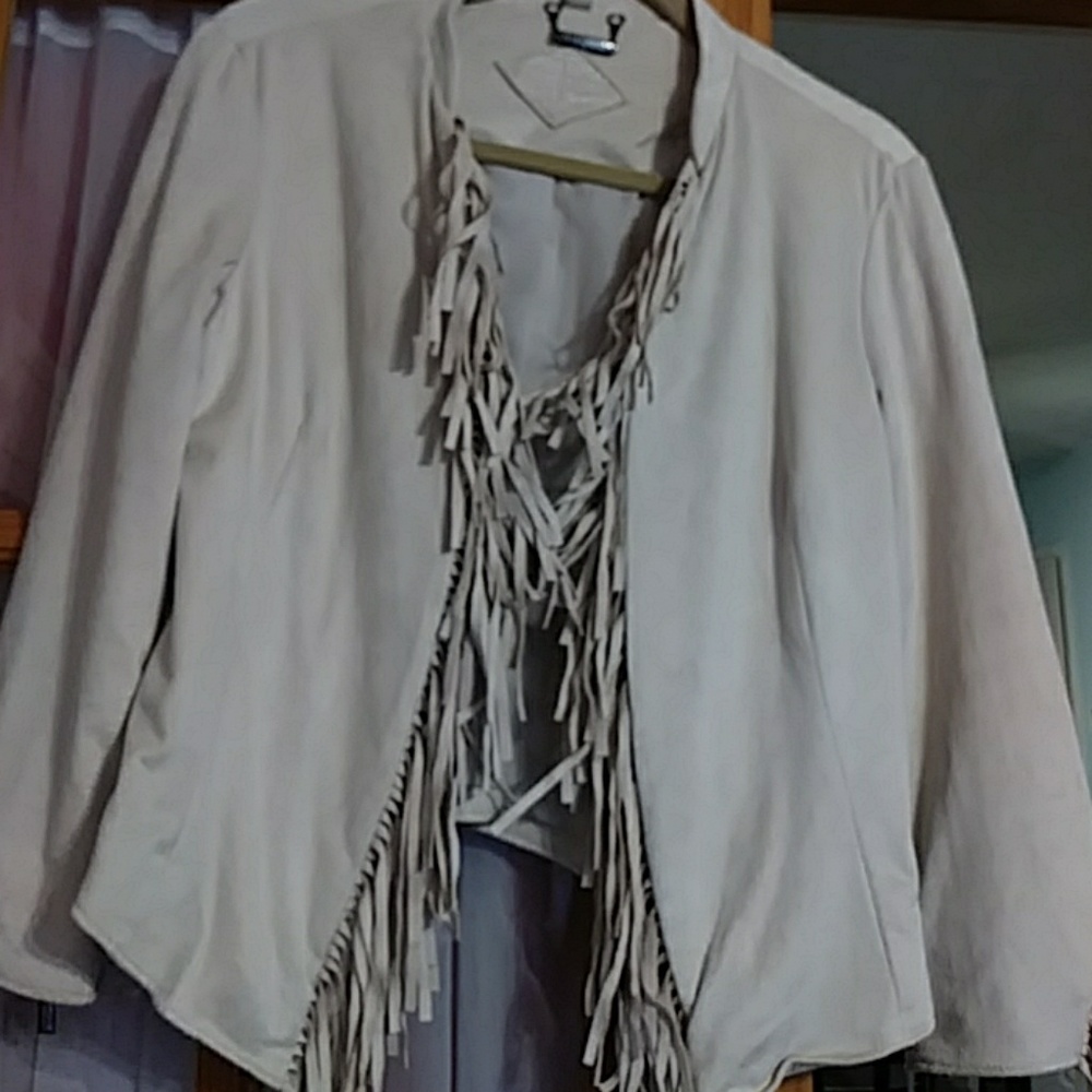 Stone colored fringe jacket